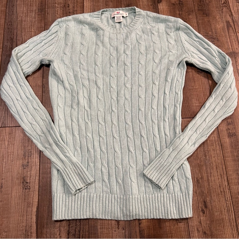 Vineyard Vines Womens Blue Crewneck Cashmere Wool Sweater‎ Cable Knit
